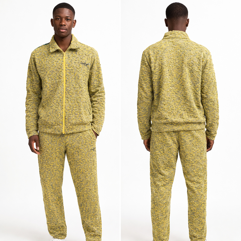 Unisex Yellow Camouflage Zip Up Tracksuit Set