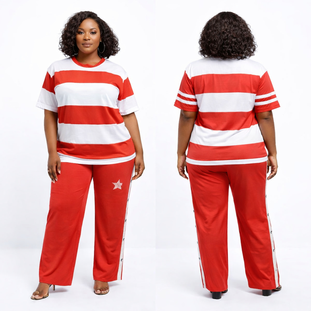 Red and White Women Casual Two Piece Set