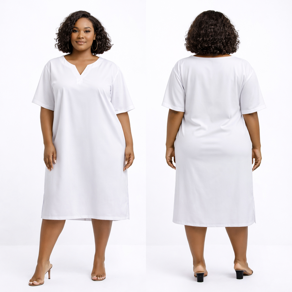 Classic White Relaxed Fit Midi Dress