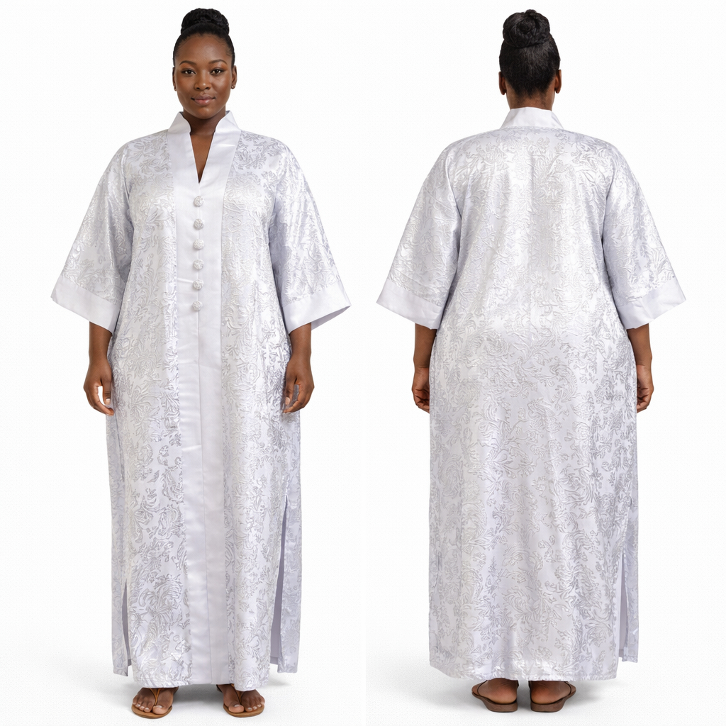 Womens Silver Brocade Kaftan Dress