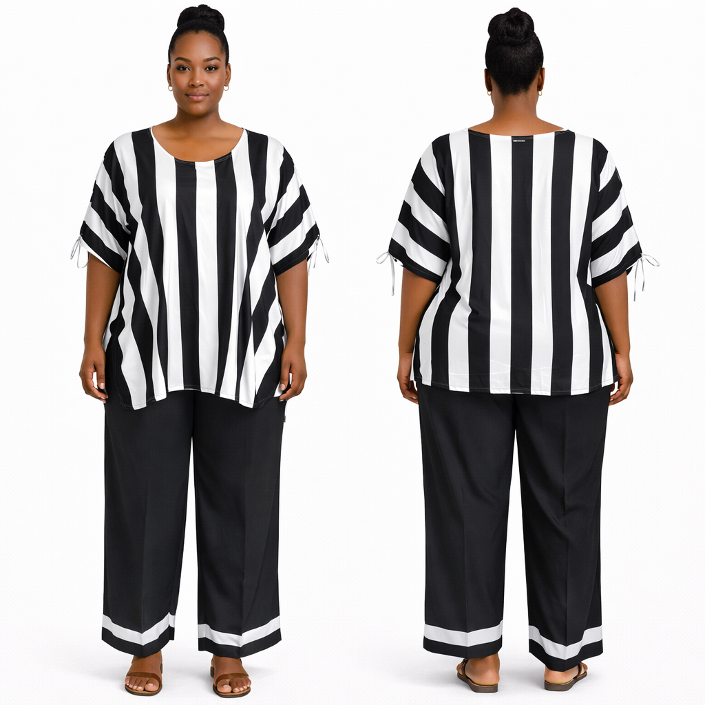 Womens Black and White Striped Two Piece Set