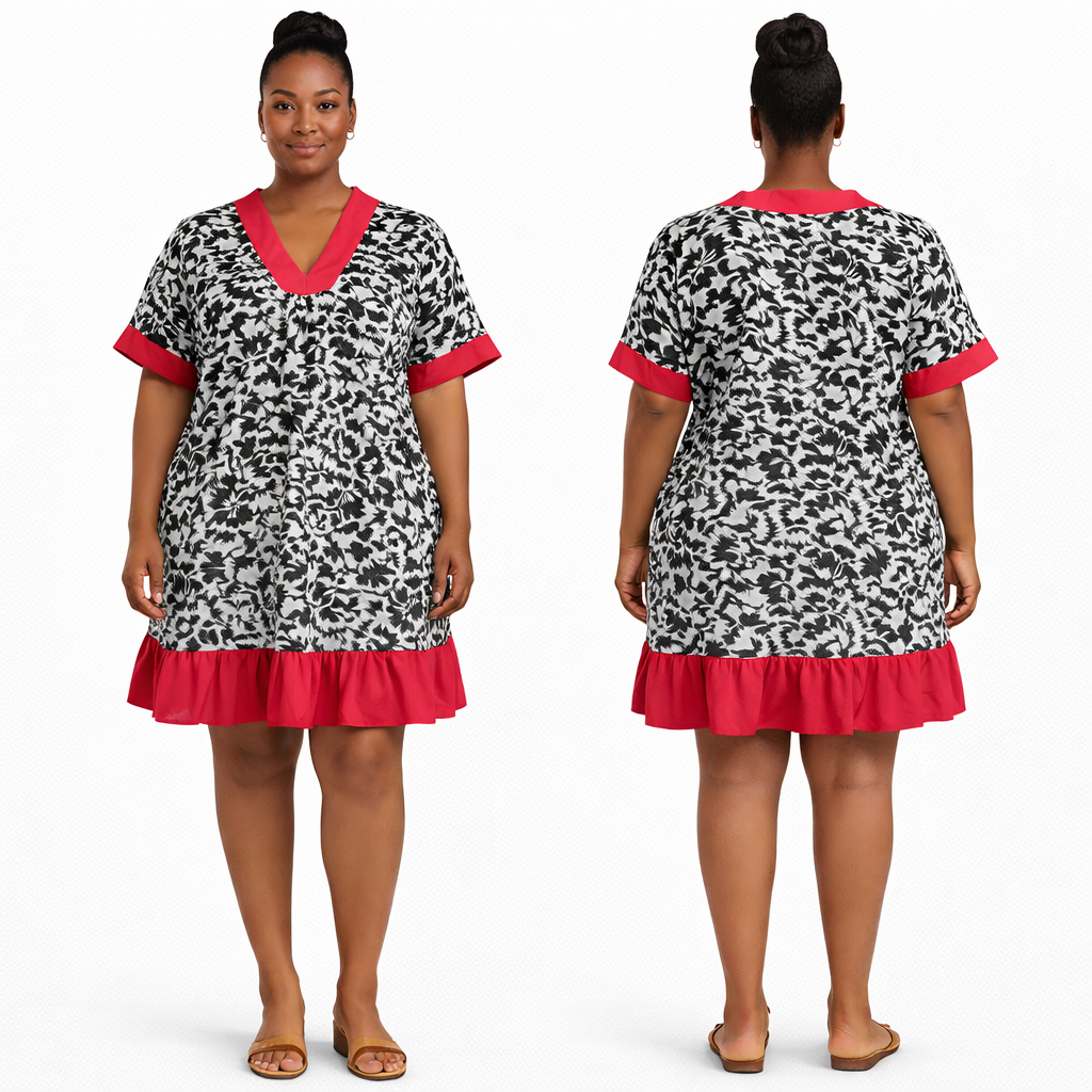 Women Black and White Floral Dress