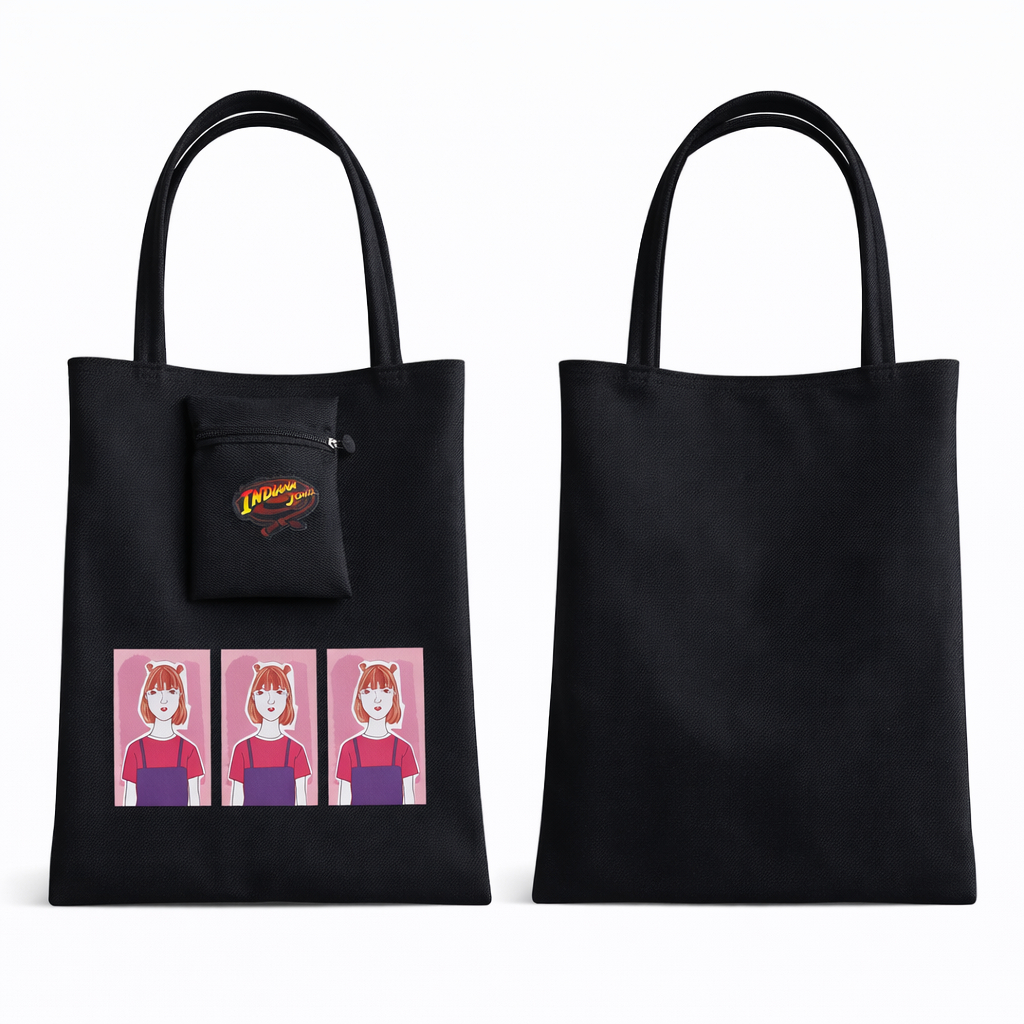 Womens Black Graphic Print Tote Bag