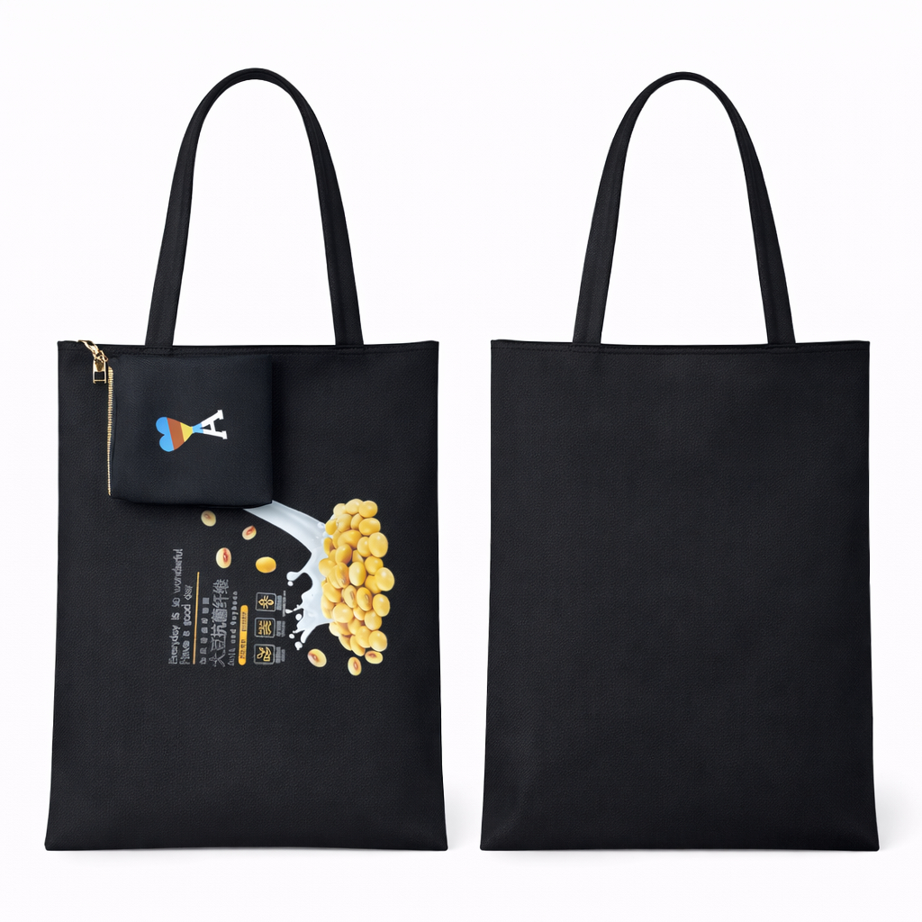 Soybean Graphic Canvas Tote Bag with Mini Zip Pouch