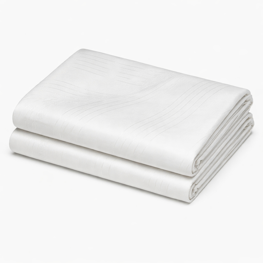 White Subtle Pinstripe Satin Fabric