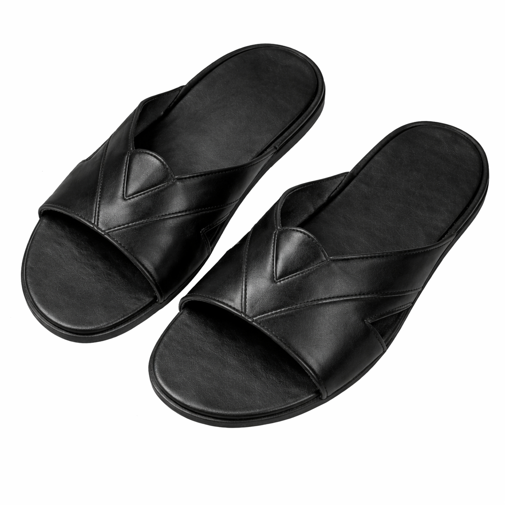Mens Black Cross Strap Slip On Sandal