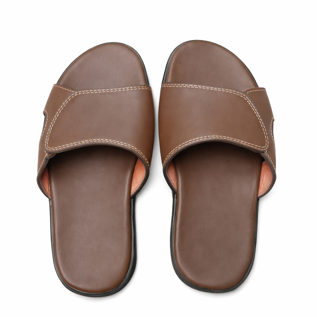 Brown Open Toe Slip On Sandals