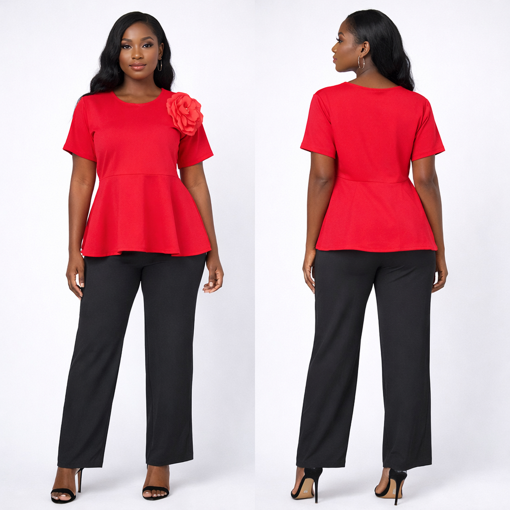 Women Elegant 2 Piece Peplum Top and Pants Set