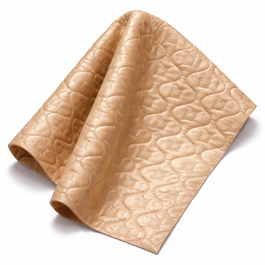 Champagne Gold Quilted Heart Motif Embossed Synthetic Leather  material