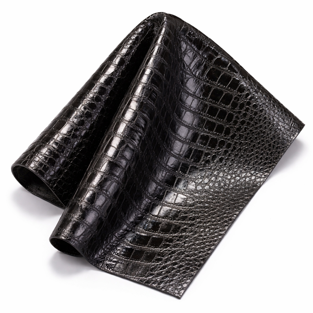 Glossy Dark Metallic Crocodile Embossed Synthetic Leather