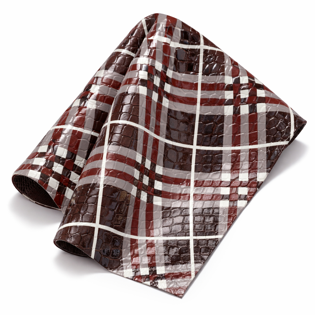 Plaid Grid Crocodile Embossed Synthetic Leather