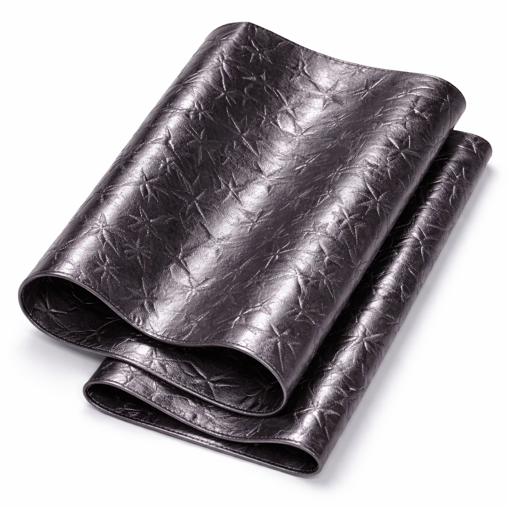 Metallic Star Embossed Synthetic Leather Gunmetal Grey Shimmer Finish