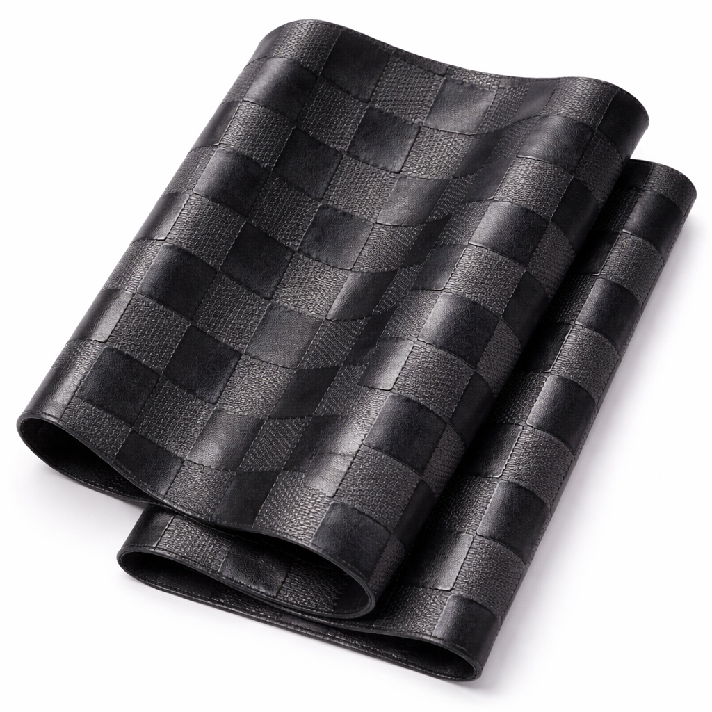 Matte Checkered Grid Synthetic Leather Black Textured Pattern