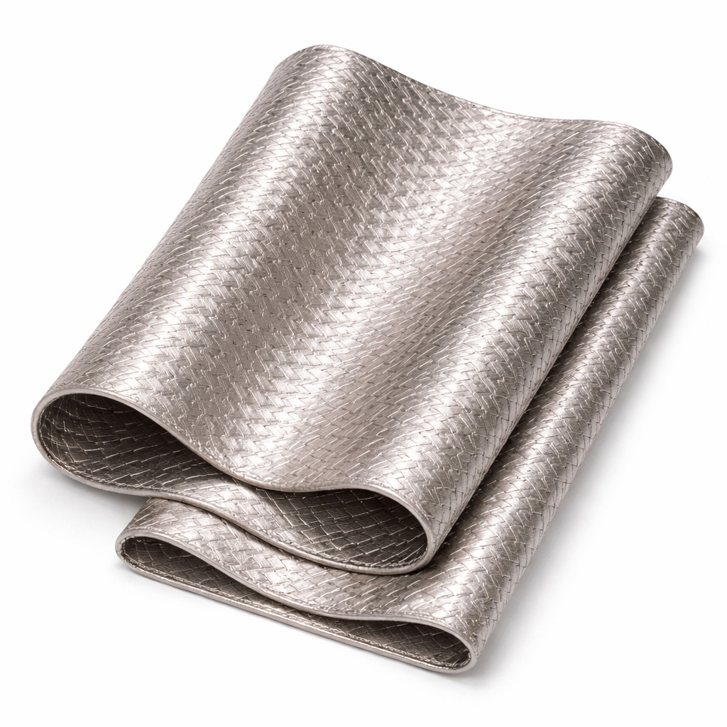 Champagne silver Metallic Basket Weave Synthetic Leather