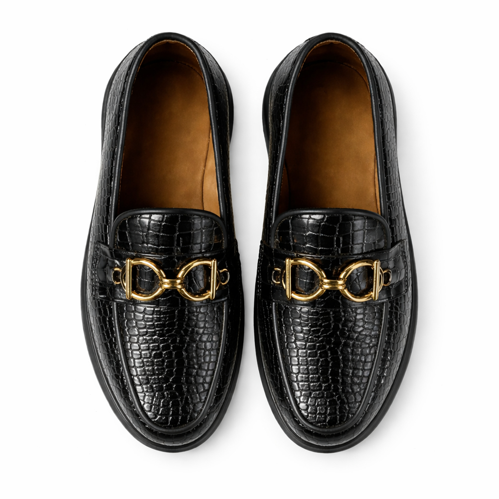 Mens Croc Texture Slip On Platform Loafers
