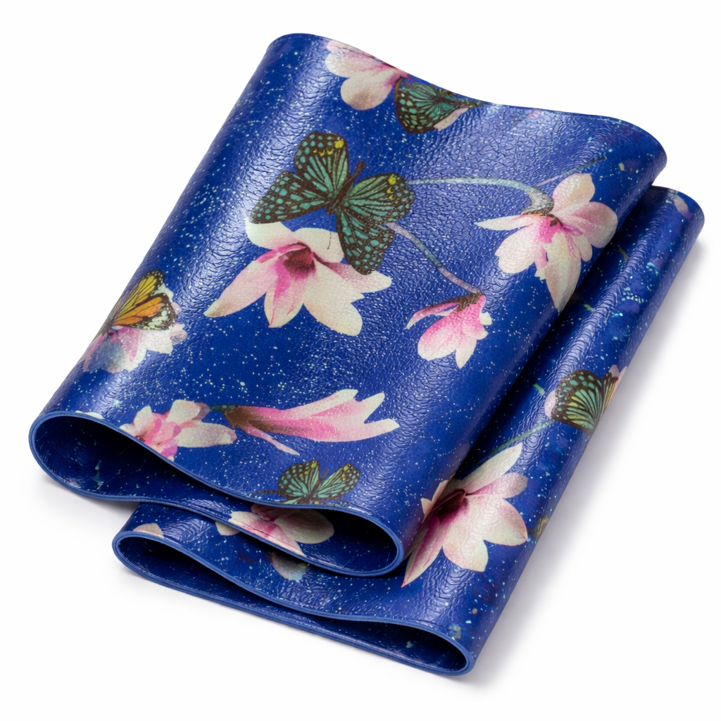 Blue floral Butterfly Garden Print Synthetic Leather material