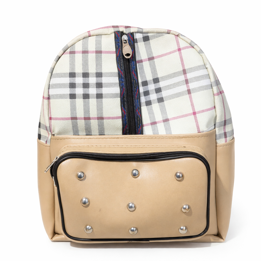 Check Pattern Casual Mini Backpack with Front Stud Pocket