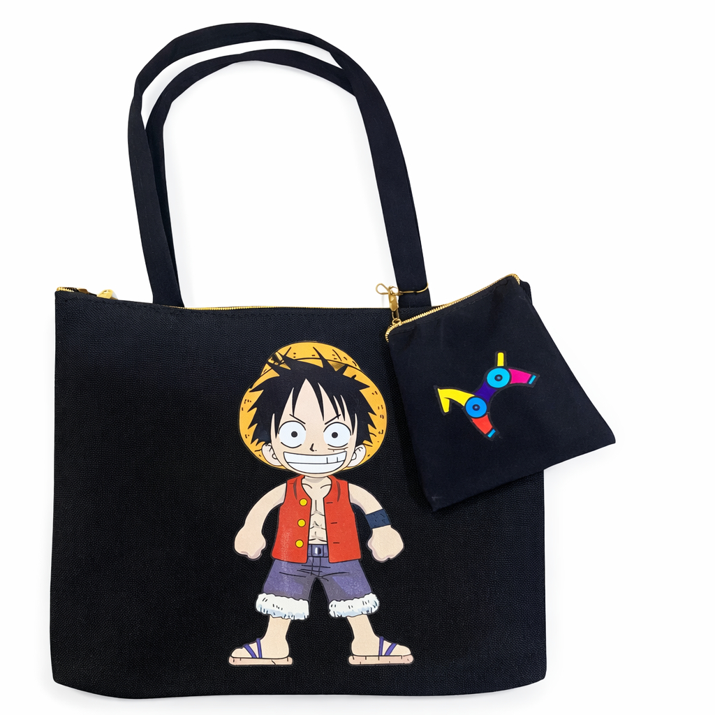 Printed Character Canvas Tote Bag with Mini Zip Pouch