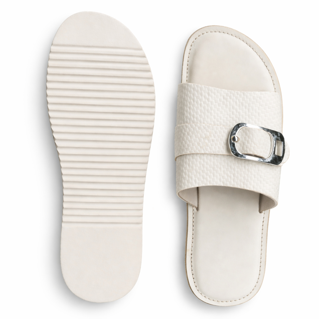 Mens White Textured Slide Sandals