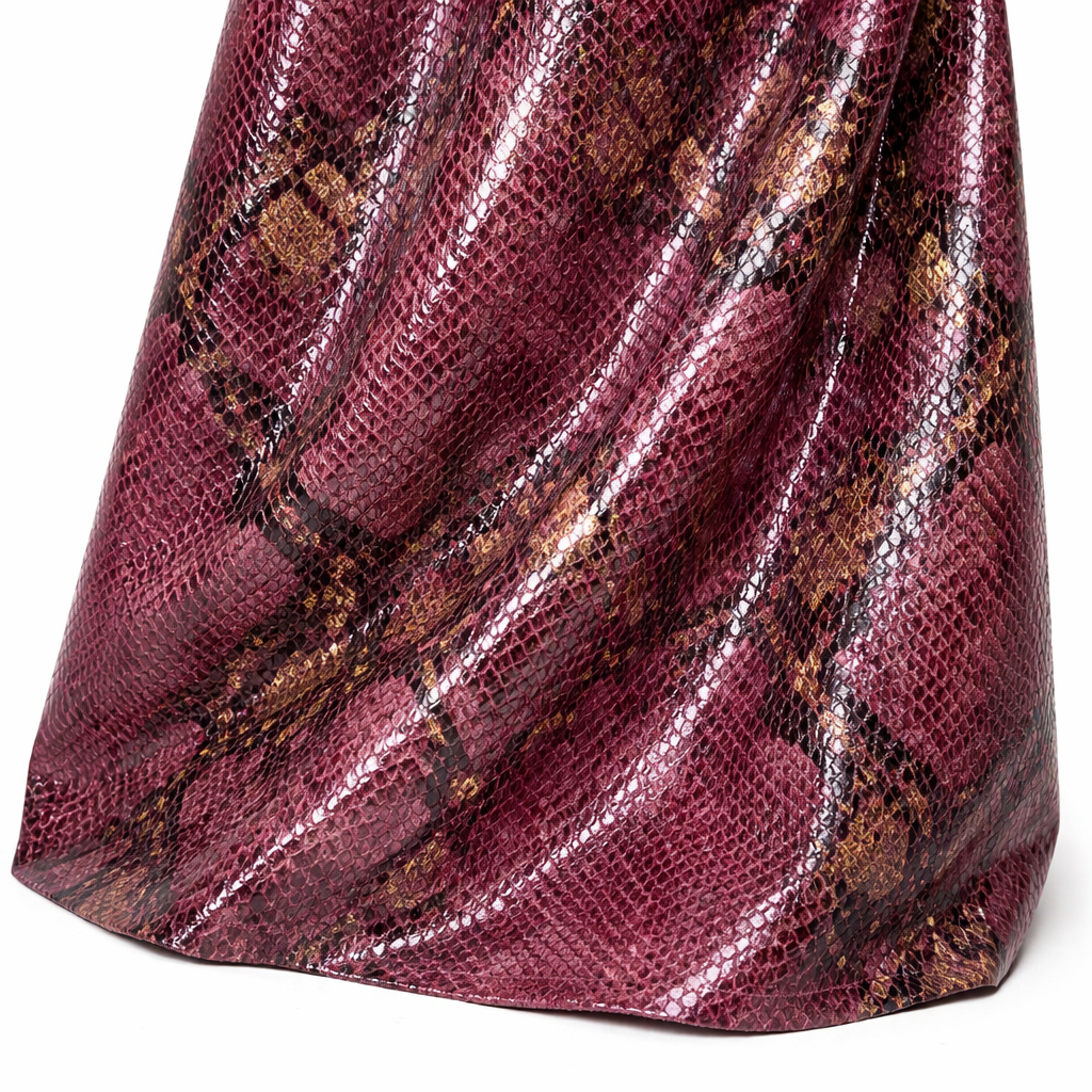 Glossy Burgundy Snake Pattern Synthetic Leather Fabric PU Upholstery Material