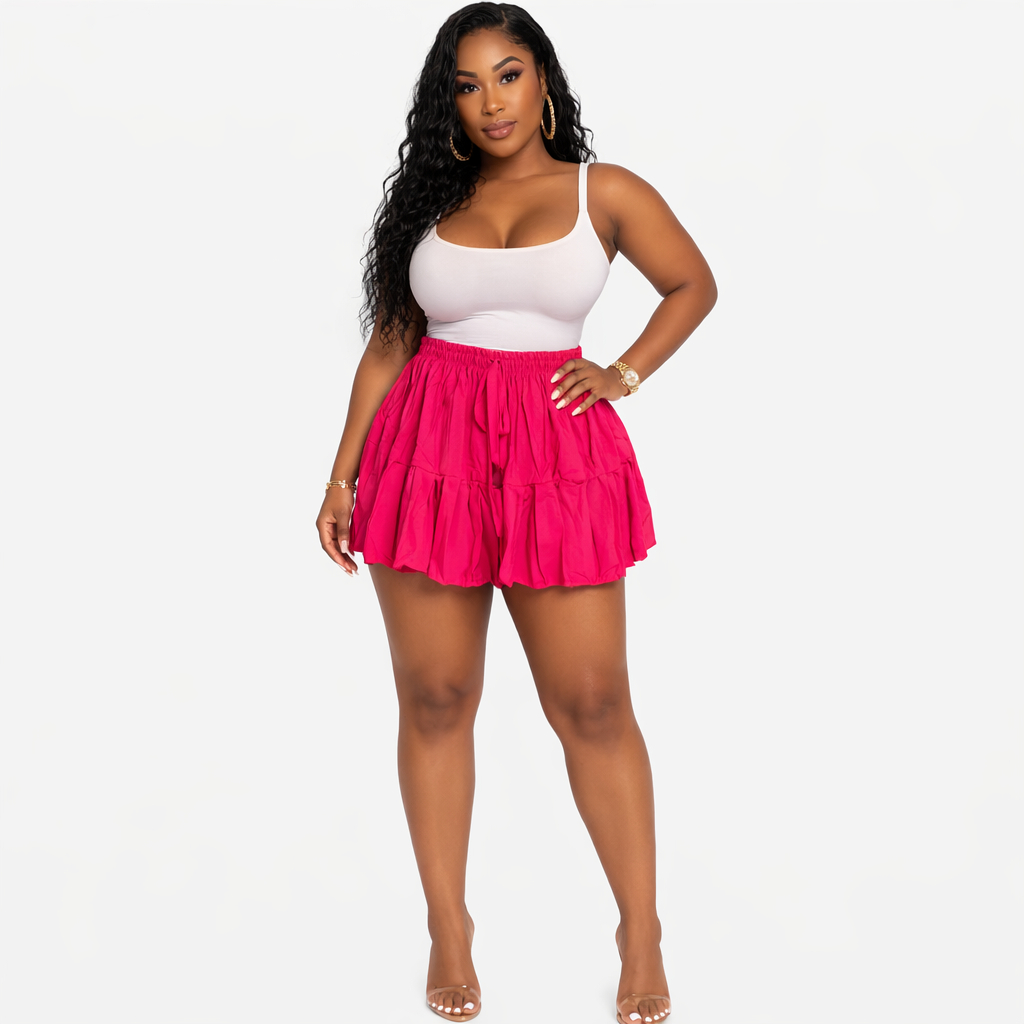 Elastic Waist Layered Mini Skirt