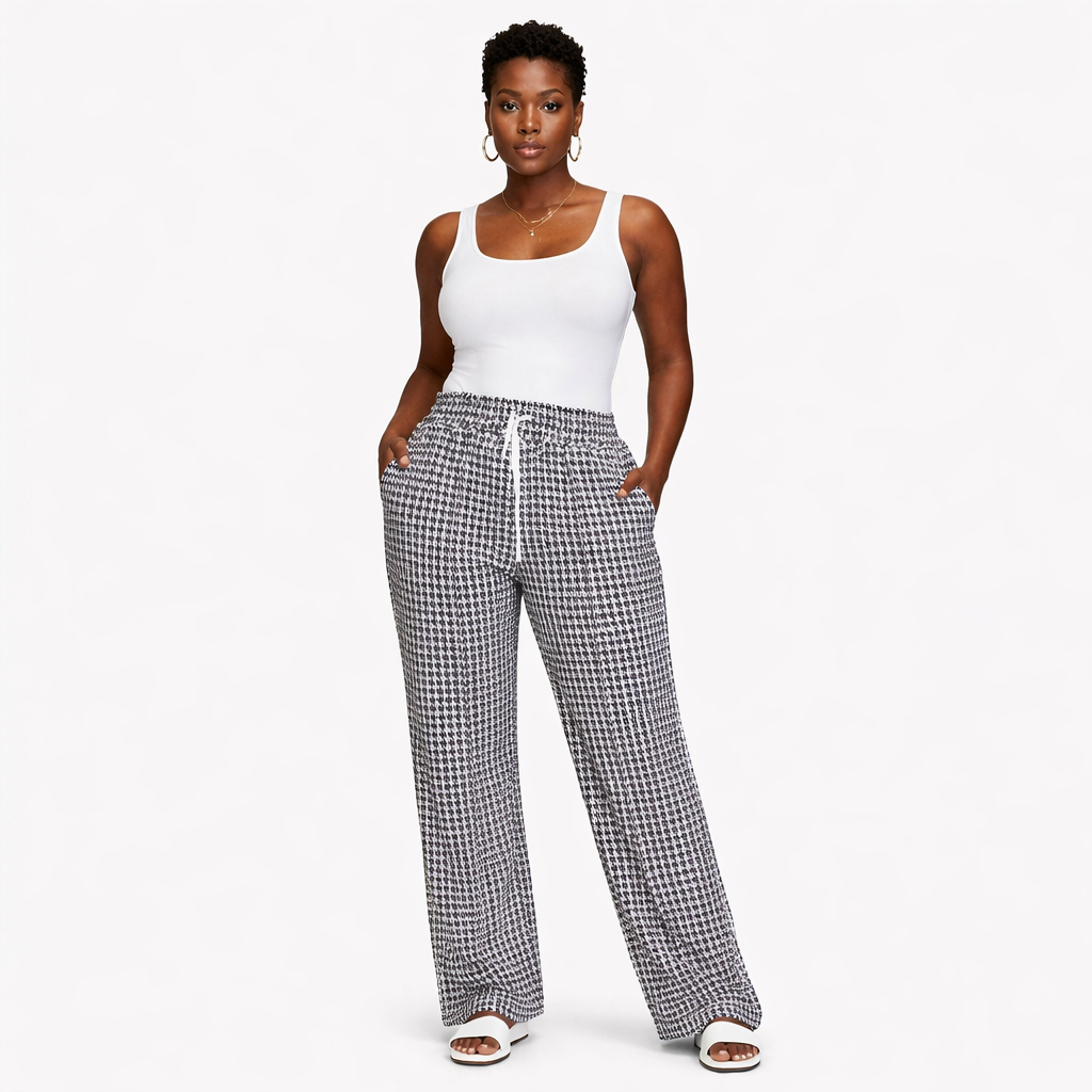 Houndstooth Elastic Waist Casual Trousers