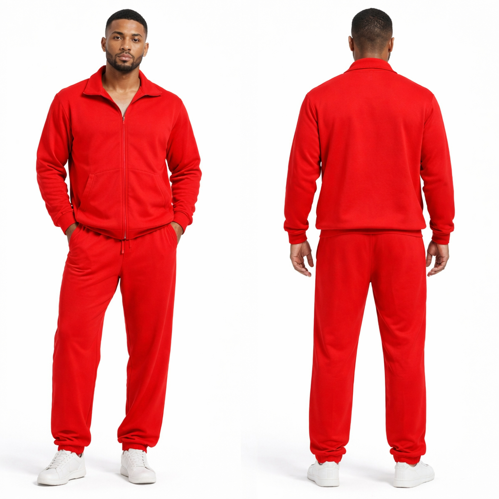 Red Unisex Zip Up Tracksuit Set with Jogger Pants