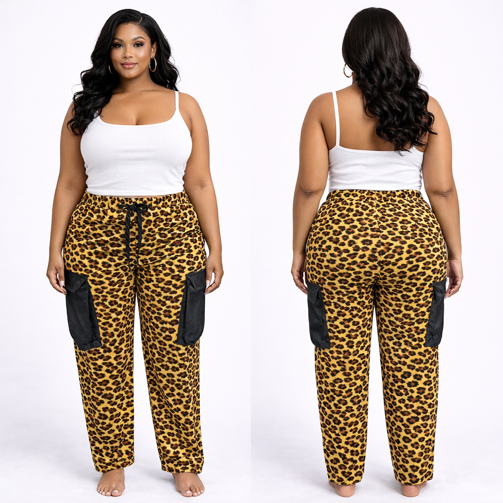 Women Leopard Print Cargo Pants