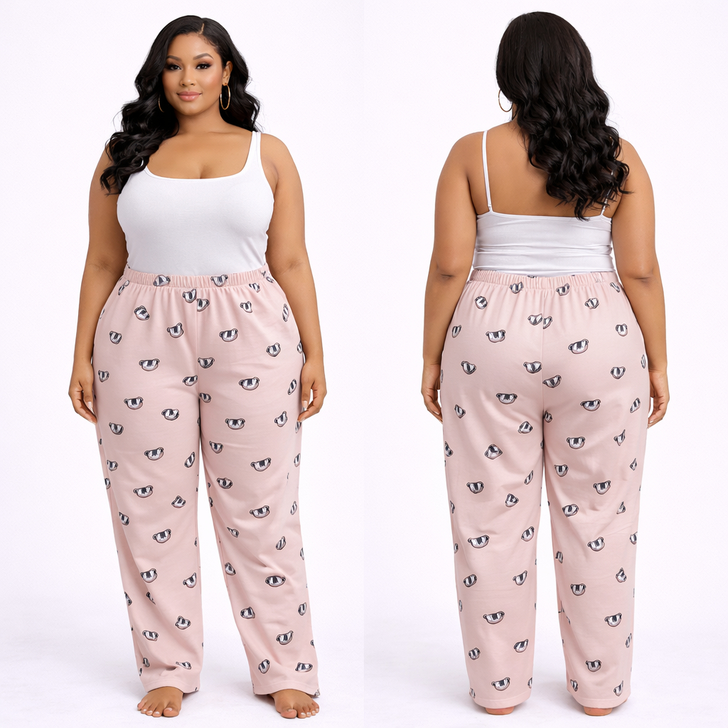 Women Beige Cartoon Print Jogger Pants