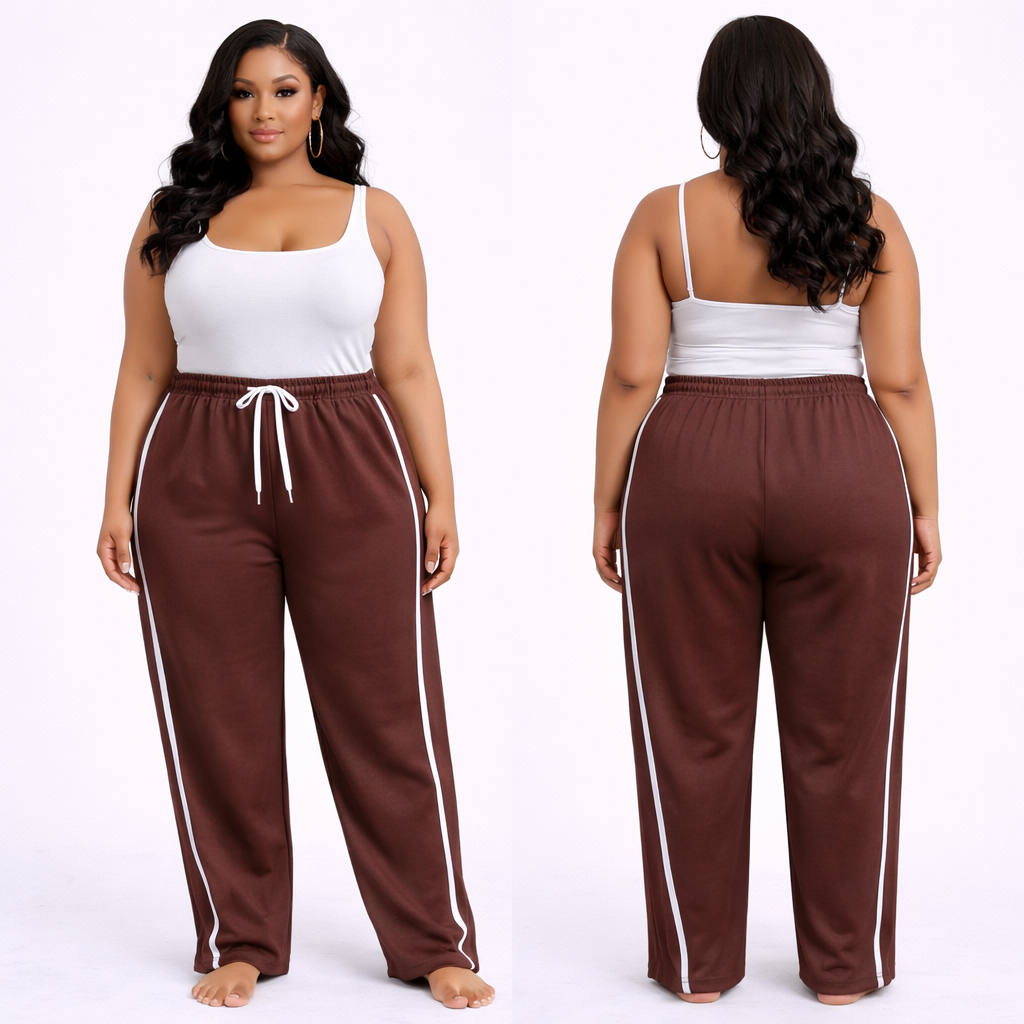 Women Brown Side Stripe Jogger Pants