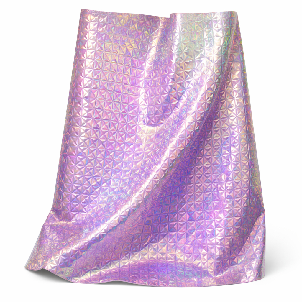 Embossed Holographic Synthetic Leather Fabric   Geometric Iridescent PU Upholstery Material