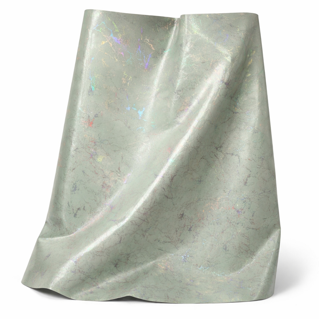 Iridescent Mint Green Synthetic Leather Fabric   Marble Effect PU Upholstery Material