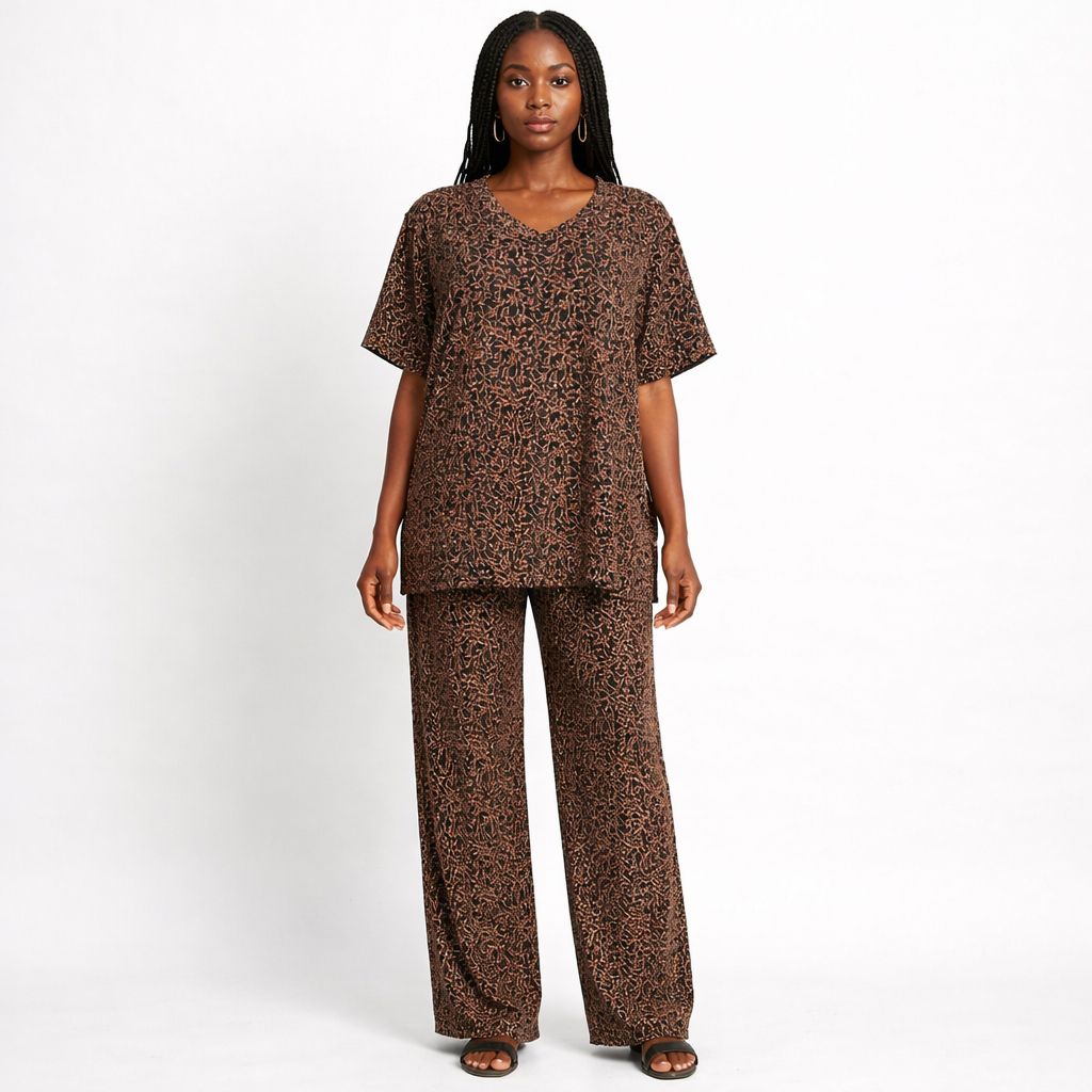 Womens Short Sleeve Printed Two Piece Lounge Set