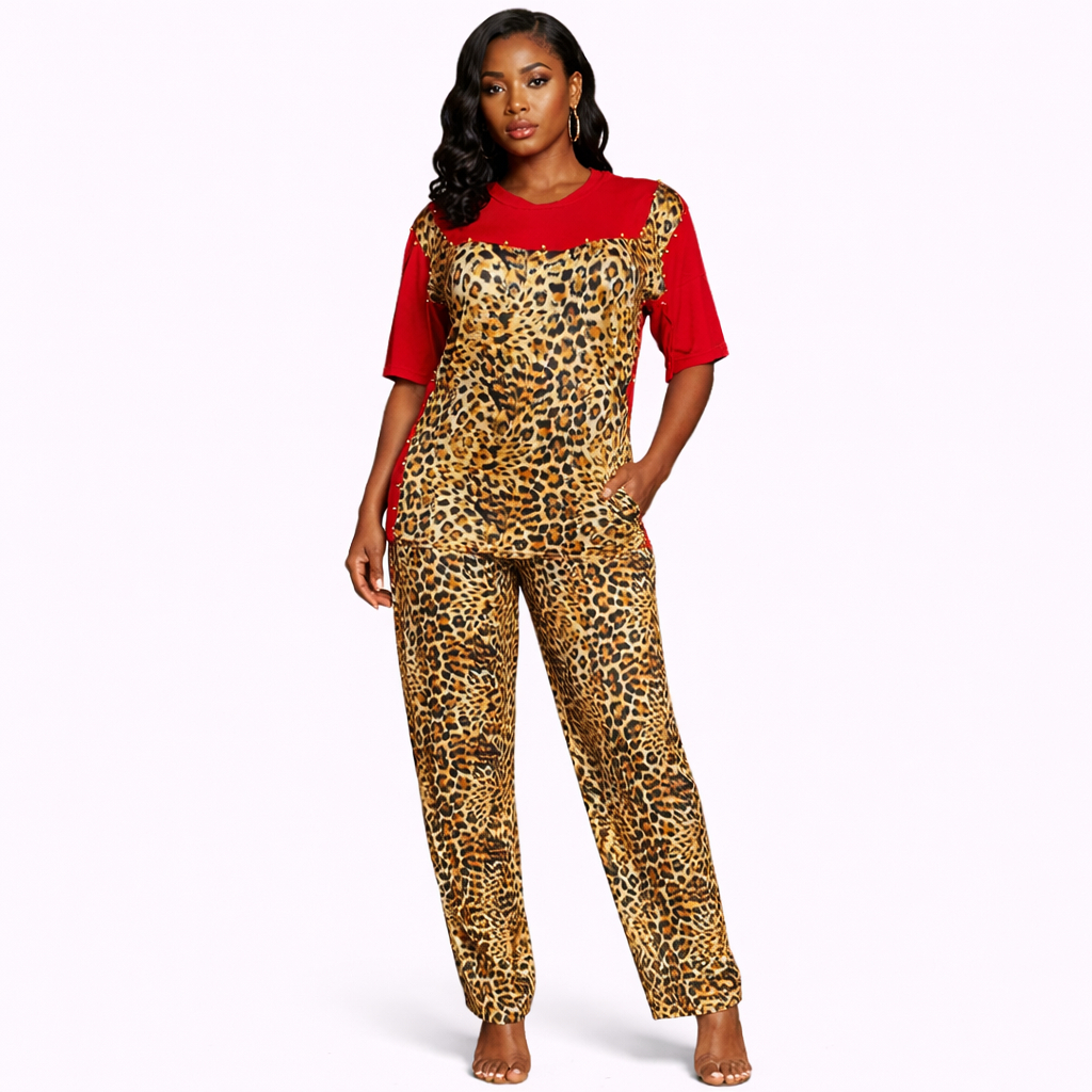 Quality Leopard Print Two Piece Lounge Set