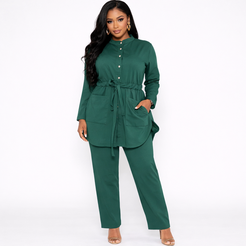 Women Two Piece Utility Lounge Set with Drawstring Waist