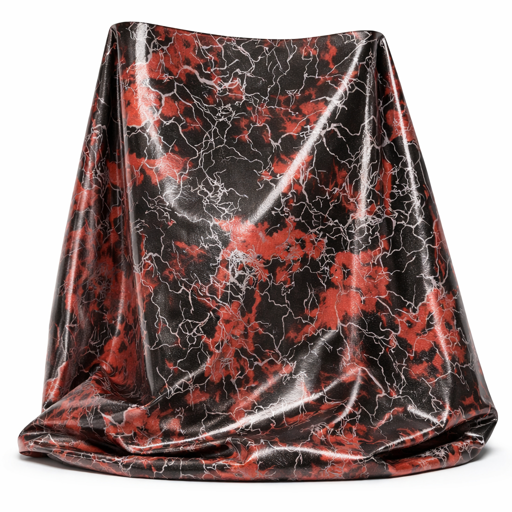 Abstract Red Black Pattern Synthetic Leather Fabric