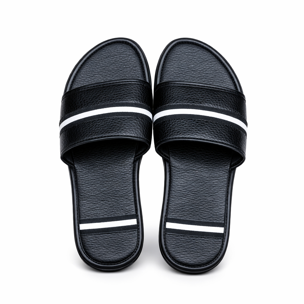 Mens Black Leather Slide Sandals