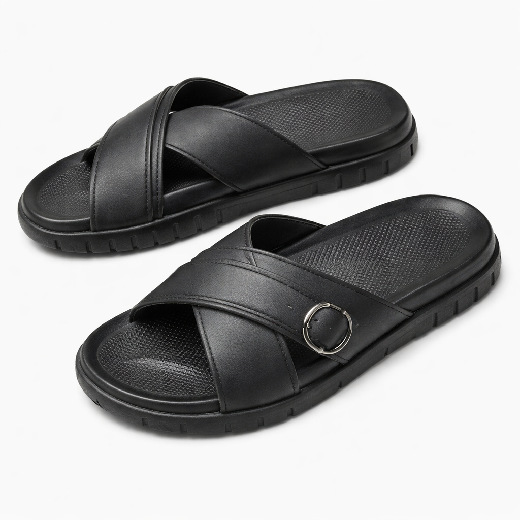 Adjustable Cross Strap Slide Sandals