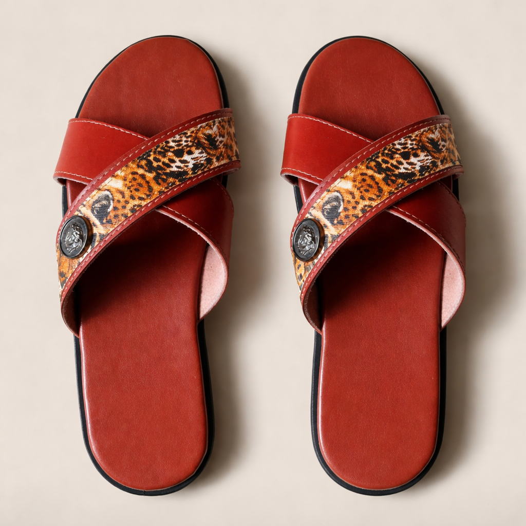 Cross Strap Animal Pattern Slide Sandals