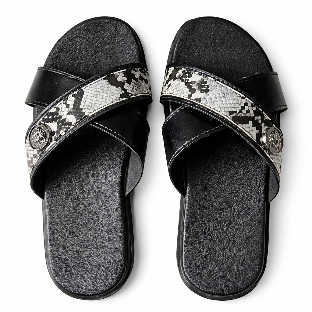 Quality Men Black Stylish Leather Slide Slippers