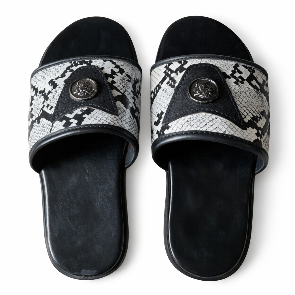 Reptile Pattern Slide Sandals with wide strap