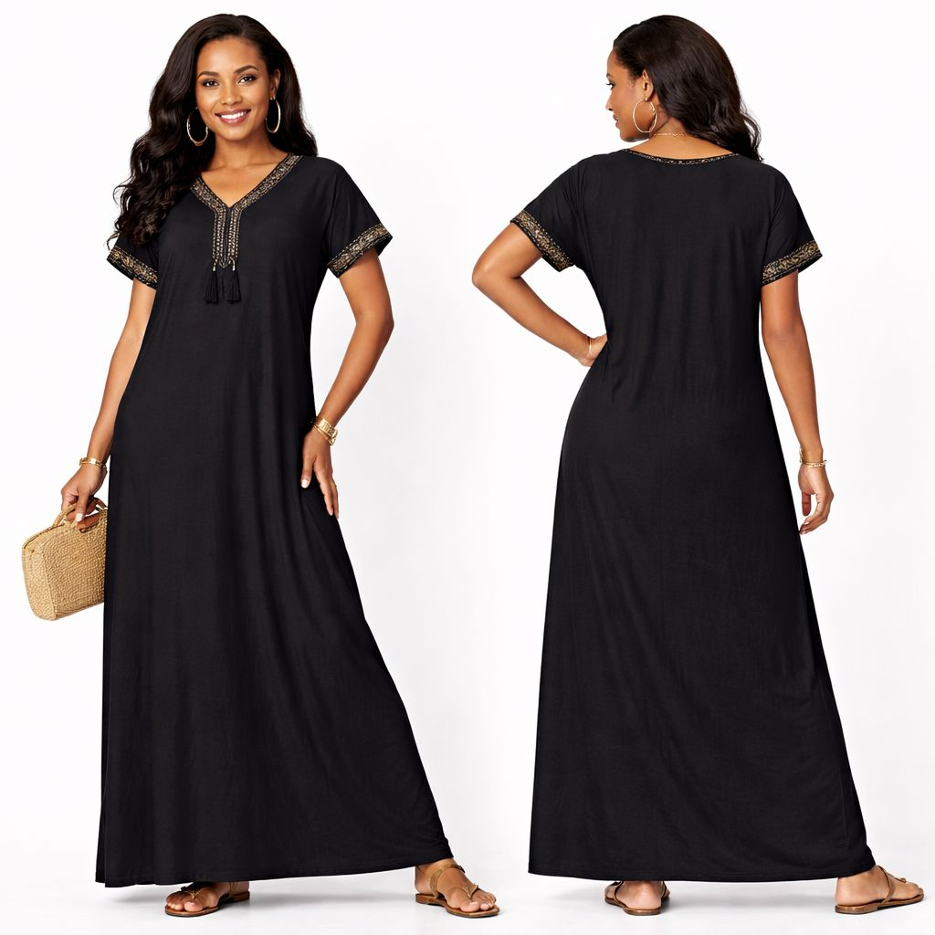 Ladies Black Embroidered Kaftan Maxi Dress