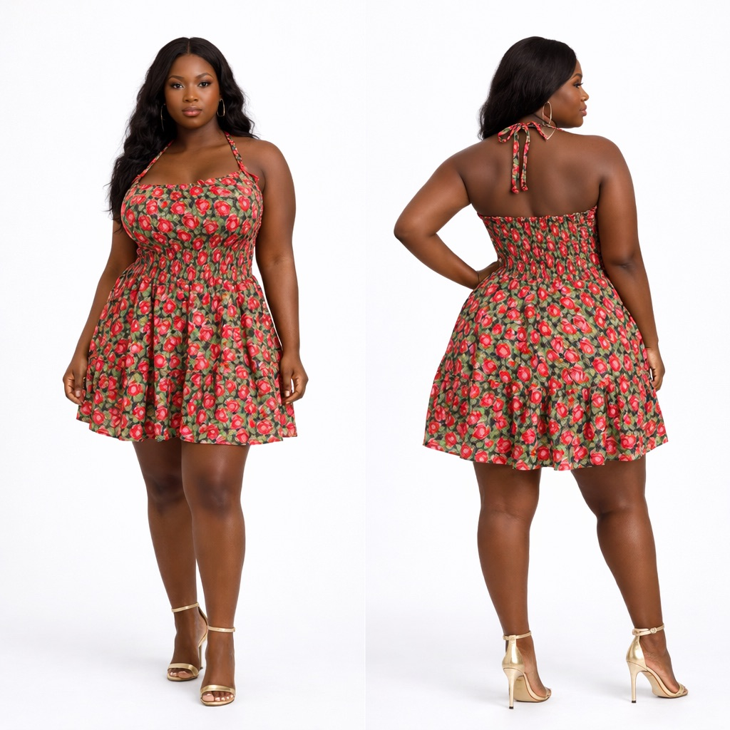 Floral Smocked Halter Mini Dress