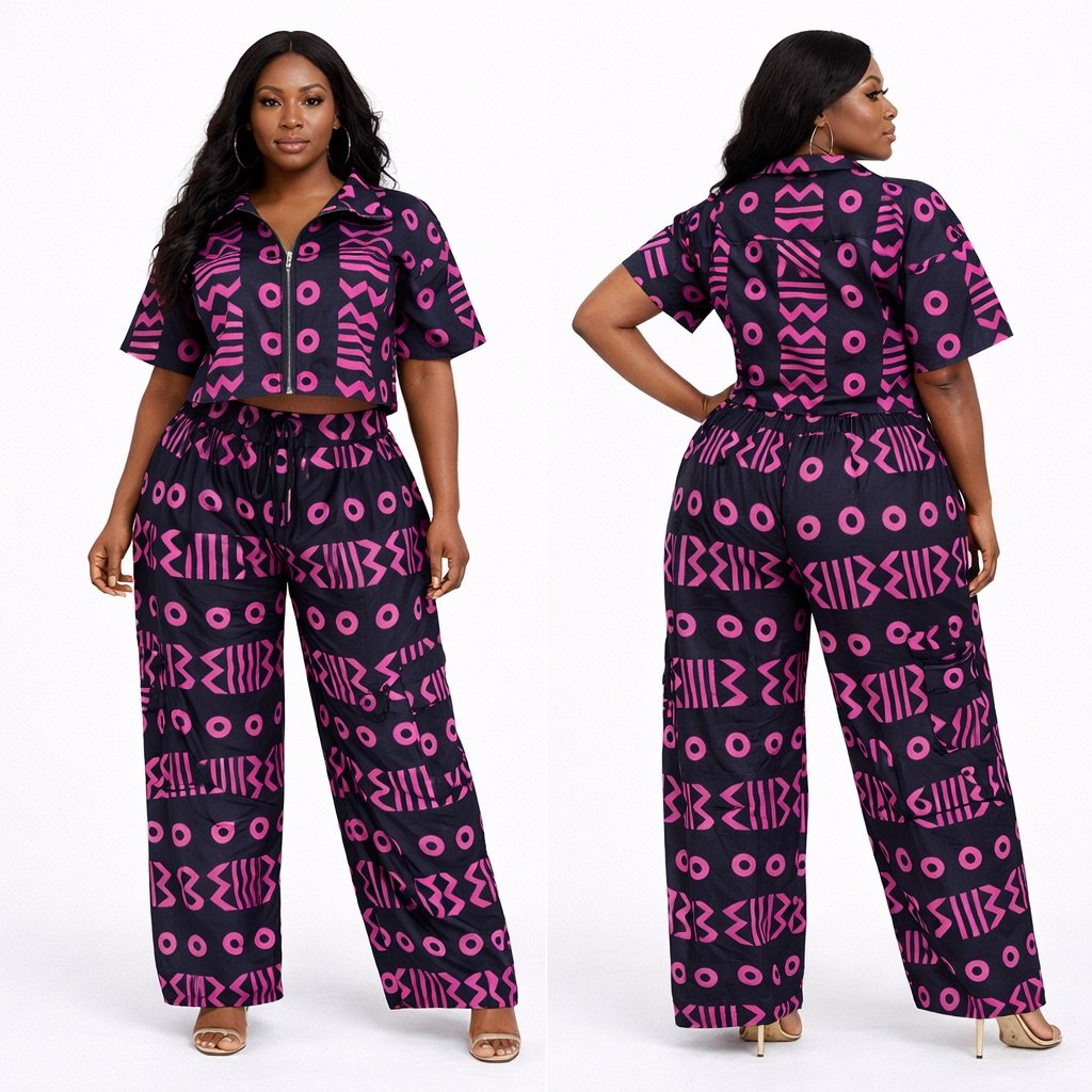 Black & Pink Ankara Two Piece Palazzo Set