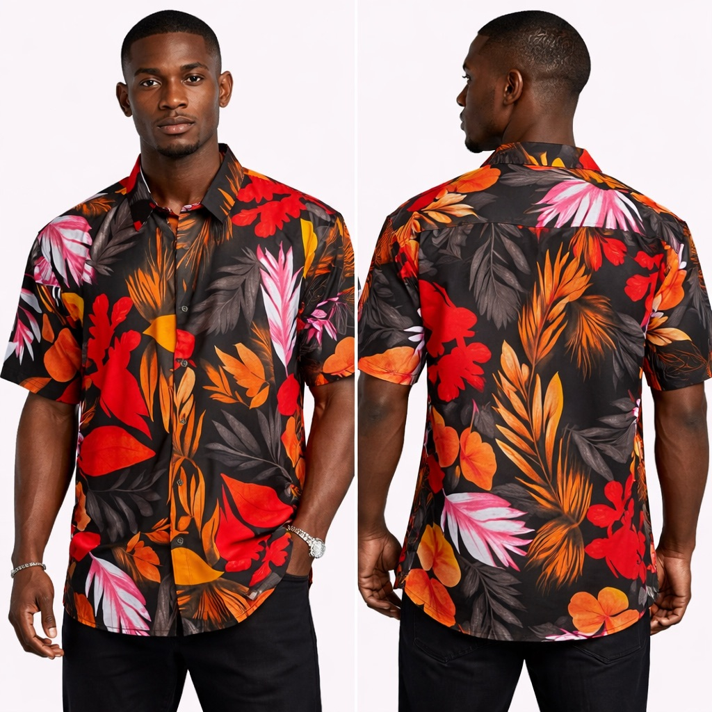 Mens Tropical Print Short Sleeve Shirt