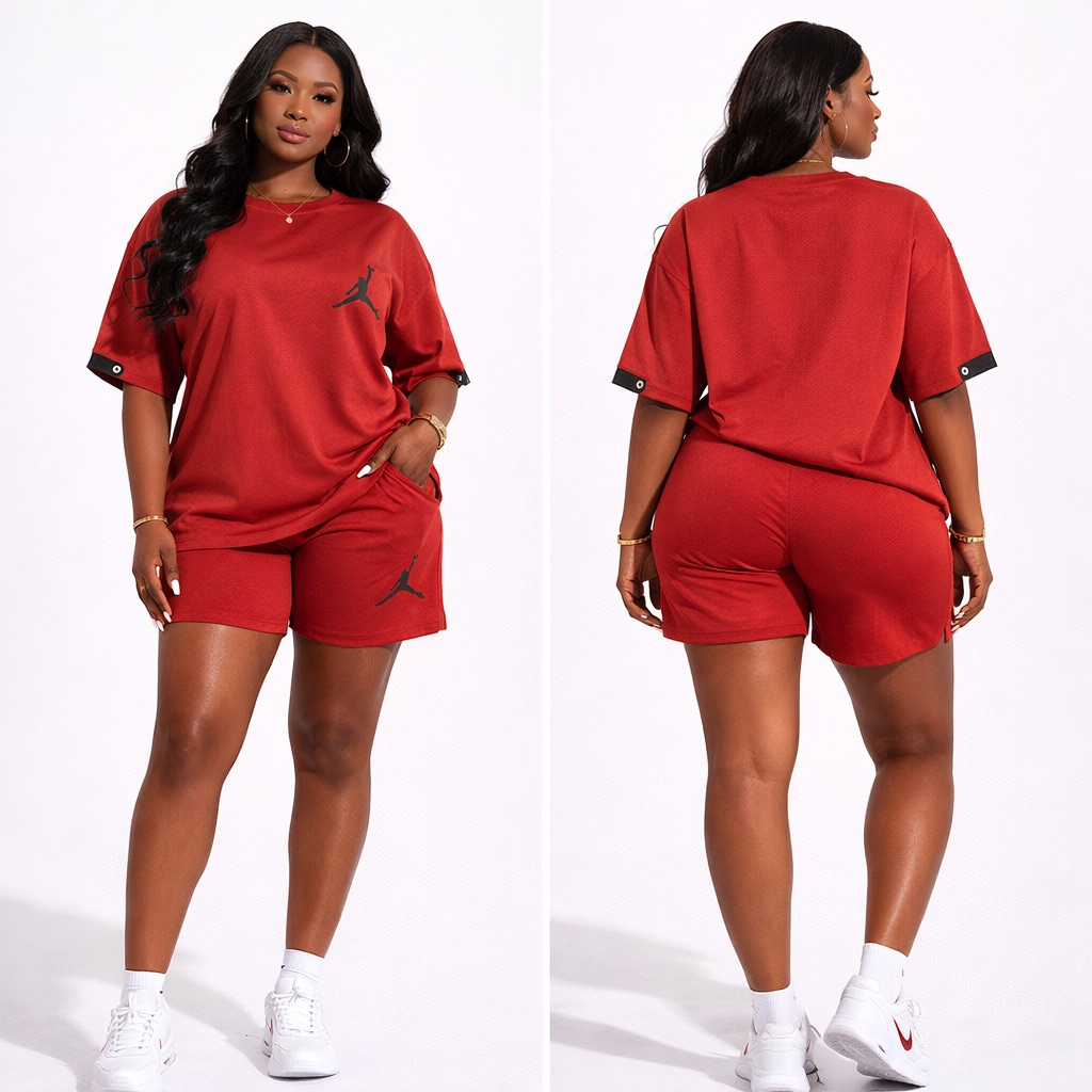 Womens Casual Red Two Piece Short Set