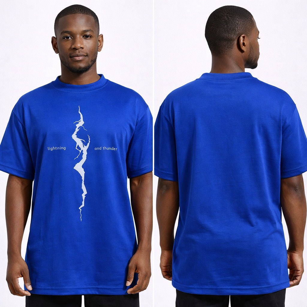 Mens Graphic T Shirt         Blue Lightning and Thunder Print Casual Tee