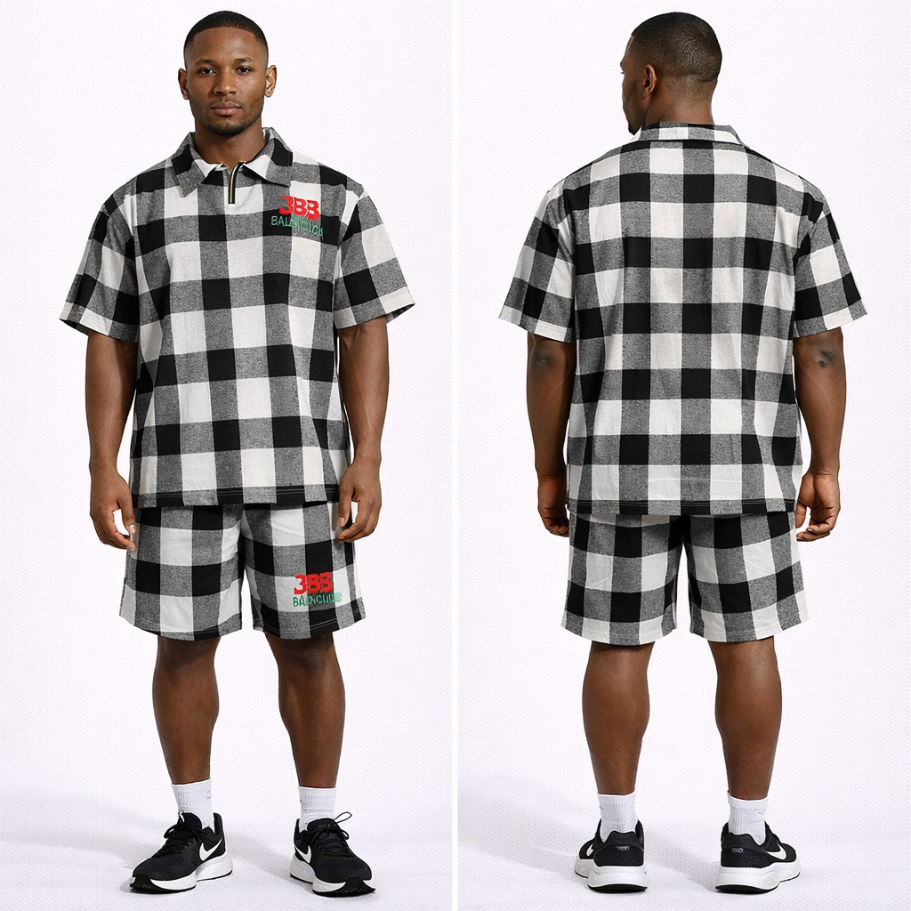 Mens Plaid Two Piece Short Set