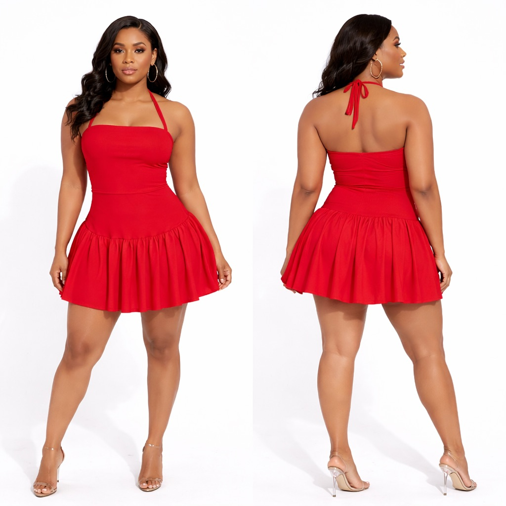 Scarlet Halter Ruffle Mini Dress
