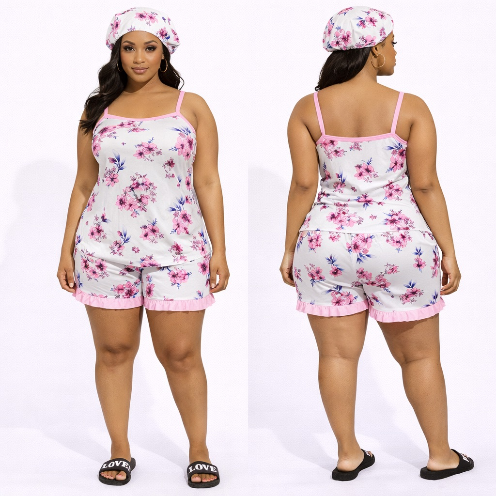 Womens Floral Print Nightwear Set  with bonnet